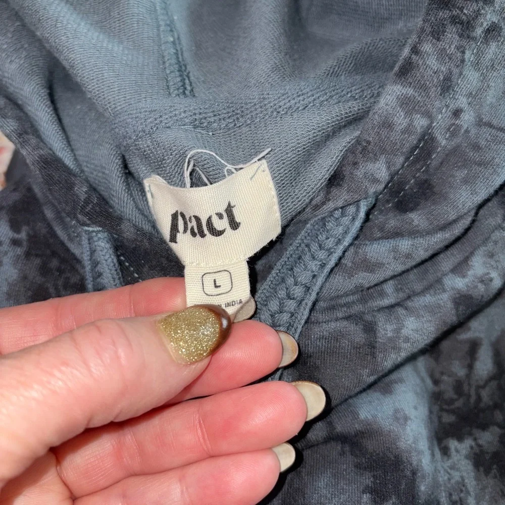 Pact Organic Cotton Tie Dye Hoodie Bell Sleeve Pullover Women’s Large Gray Blue
